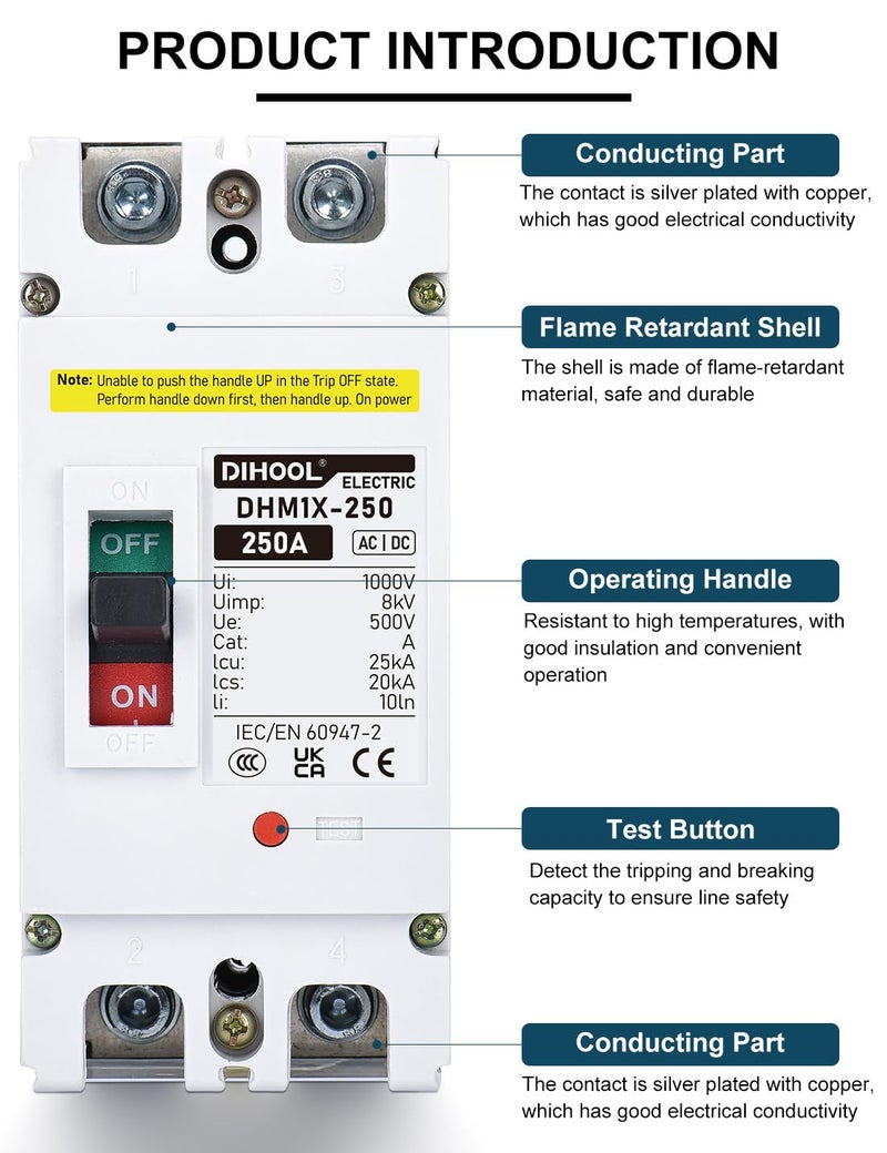 DIHOOL Battery DC Disconnect Switch, 250 Amp DC Breaker for Main Power Station Solar System, UPS - Image 4